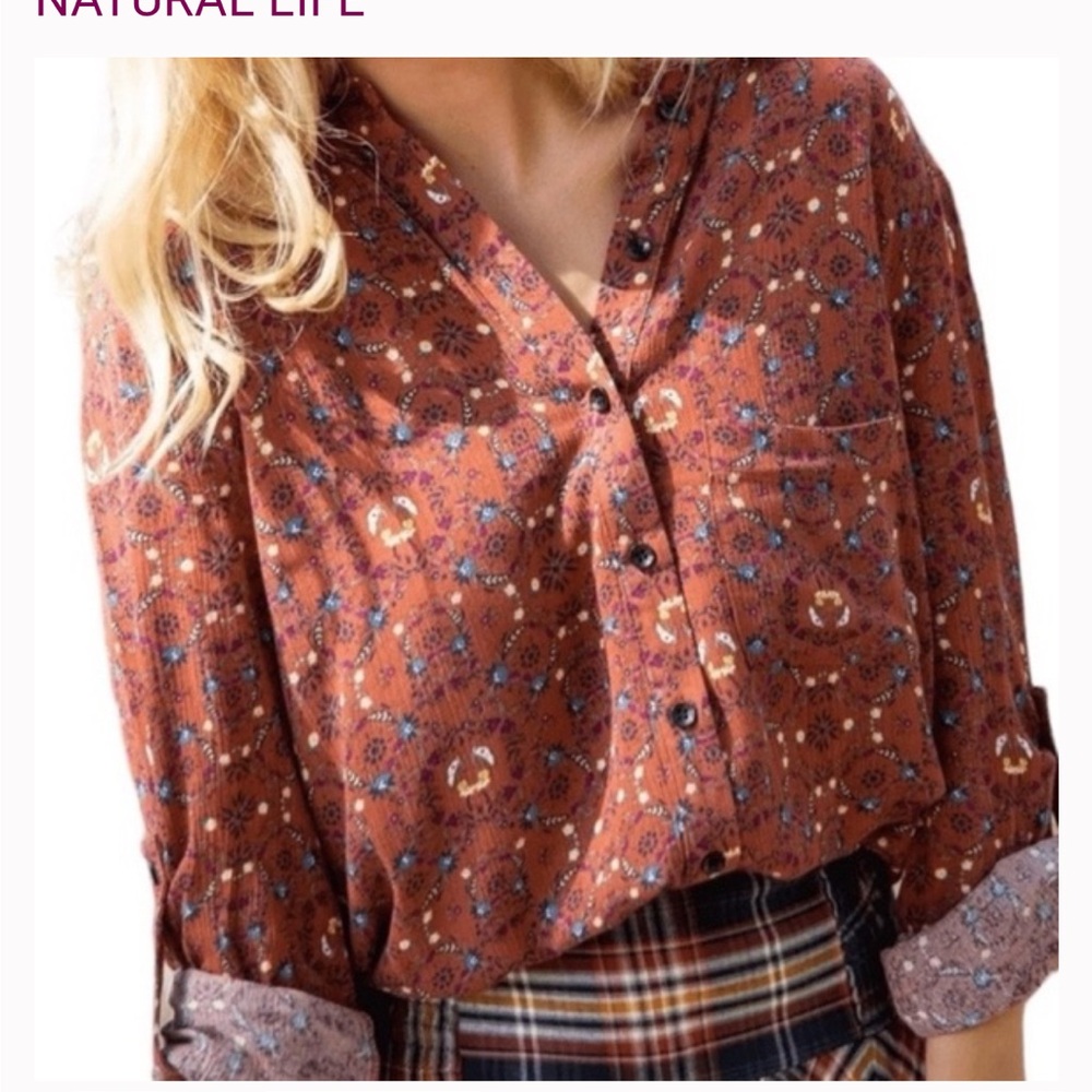 NATURAL LIFE Brown Floral Button-Down Shirt western shirt